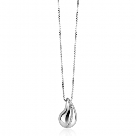 ZINZI zilveren venetiaanse ketting 45-48cm met druppelvormige hanger 20mm, golvende rij witte zirkonia's ZIC2707