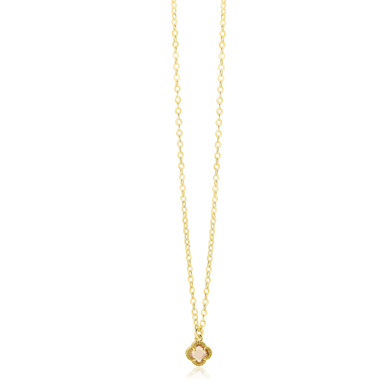 ZINZI gold plated zilveren schakelketting met een lichtbruine klaver in het midden 40-45cm ZIC2905C