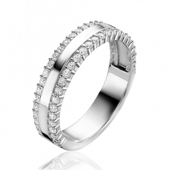 ZINZI zilveren multi-look ring drie banen, buitenste bezet met witte zirconia's ZIR2445C