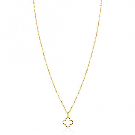 ZINZI gold plated zilveren ketting 42-45cm met open klaver hanger ZIC2743