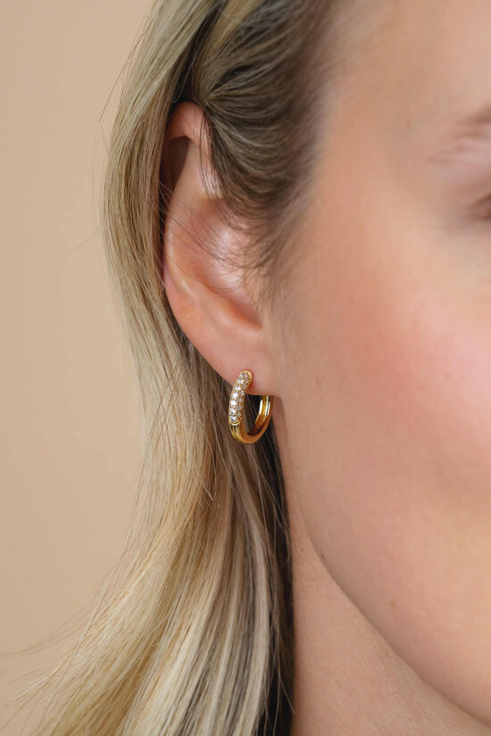 ZINZI gold plated zilveren oorringen  14 x 3mm witte zirconia's ZIO660G