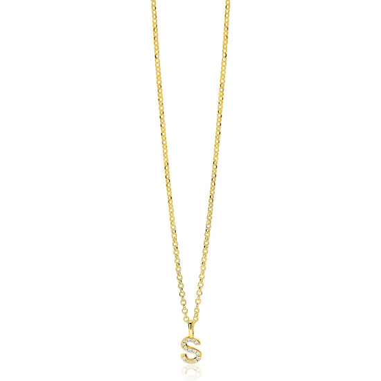 ZINZI gold plated zilveren letter hanger S bezet met witte zirkonia's ZIH2828-S (zonder ketting)