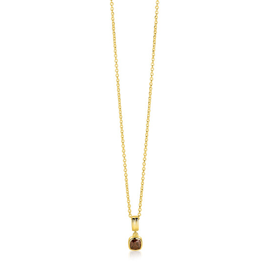 ZINZI gold plated zilveren ketting met strakke hanger bezet met vierkante bruine zirkonia 6mm 42-45cm ZIC-BF154
