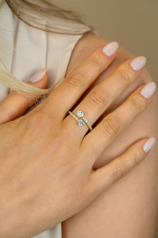 ZINZI gold plated zilveren multi-look ring met druppel- en ronde zetting ZIR2726Y