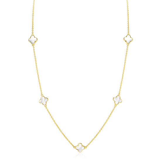ZINZI gold plated zilveren ketting met vijf klavers 11mm in parelmoer 42-45cm ZIC-BF153
