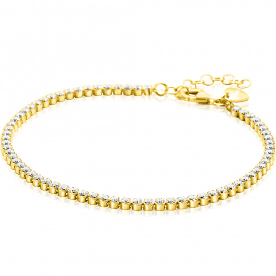 ZINZI gold plated zilveren tennis armband 2,5mm breed en bezet met witte zirconia's in ronde kastzettingen 17-20cm ZIA2590Y