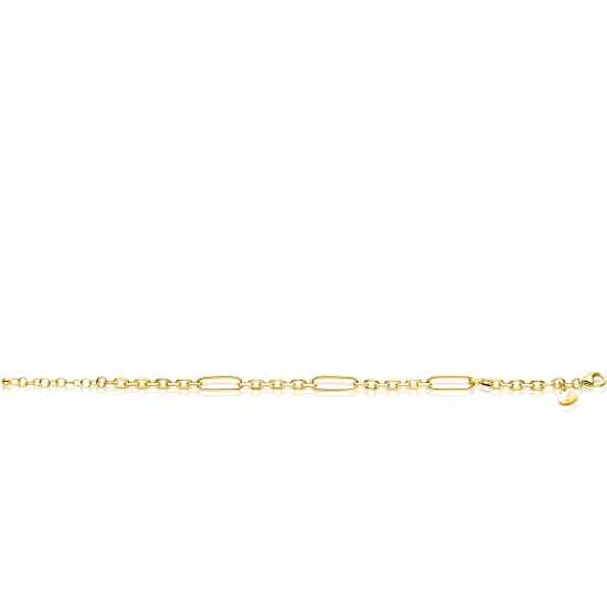 ZINZI gold plated zilveren schakelarmband met drie lange ovale schakels 5,5mm breed 18-21cm ZIA2711G