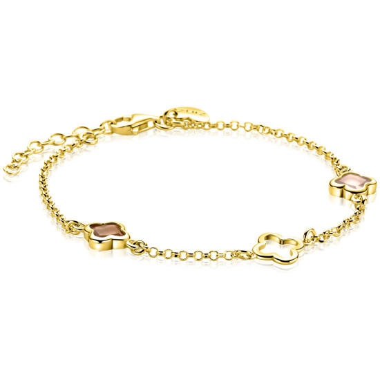 ZINZI gold plated zilveren armband met drie klavervormige zettingen met bruine kleurstenen ZIA2772