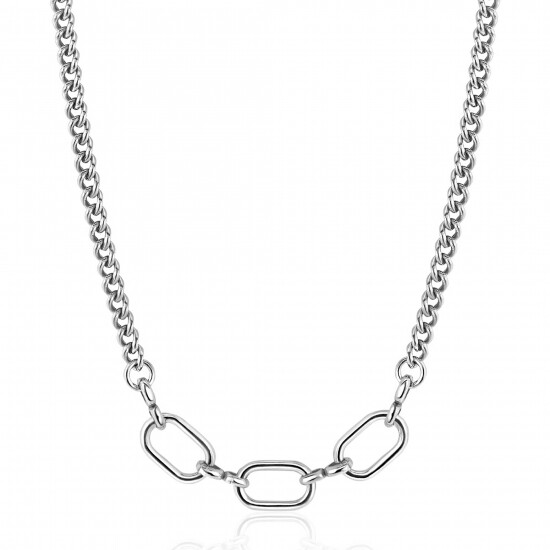 ZINZI zilveren gourmet schakelketting met 3 grote ovale schakels 40-45cm ZIC2419