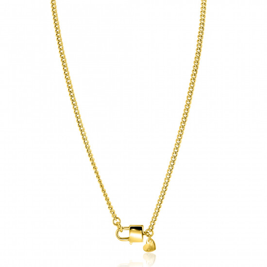 ZINZI gold plated zilveren gourmet ketting 3,8mm breed met trendy glimmend slotje als sluiting 43cm ZIC2411G