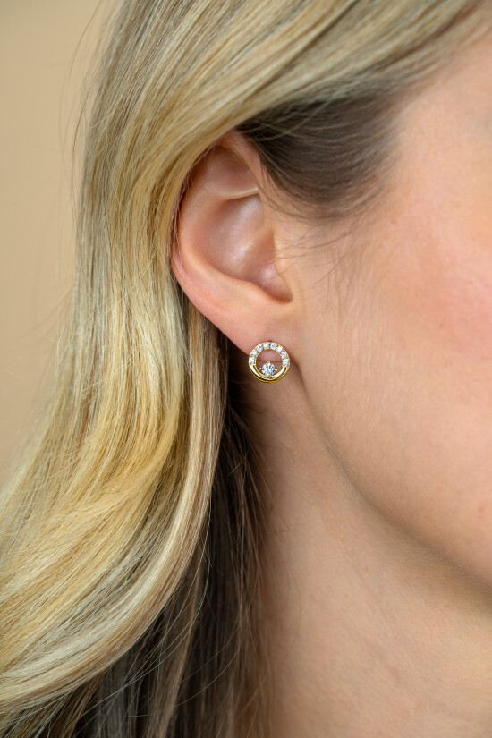 9,5mm ZINZI gold plated zilveren oorstekers open rondje met zirkonia ZIO2725Y