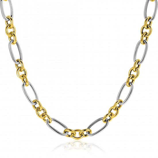 ZINZI bicolor schakelketting 7mm breed met jasseron en ovale schakels 45cm ZIC2667