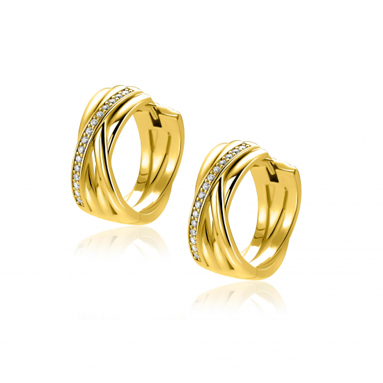 17mm ZINZI gold plated zilveren cross-over oorringen met luxe scharniersluiting 7mm breed ZIO1790Y