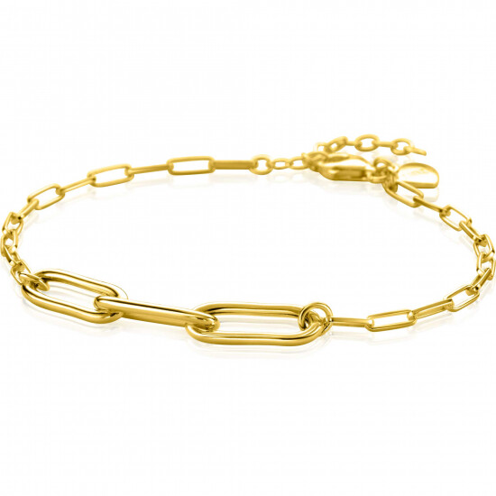 ZINZI gold plated zilveren schakelarmband met 3 grote ovale schakels 16,5-19,5cm ZIA2522