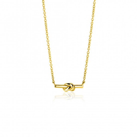 ZINZI gold plated zilveren schakel ketting met staafje en trendy knoop 45-48cm ZIC-BF115G