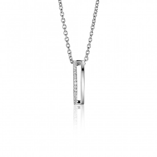 15mm ZINZI zilveren strakke hanger bezet met witte zirconia's ZIH2452 (zonder collier)