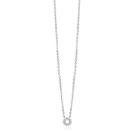 ZINZI zilveren ketting met ronde hanger (8mm) bezet met witte zirkonia’s in verfijnde chatonzetting 42-45cm ZIC2870