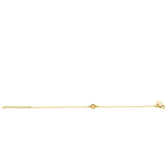 ZINZI gold plated zilveren schakel armband met een licht bruine klaver in het midden 16-19cm ZIA2905C