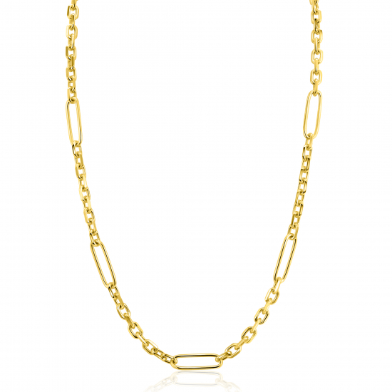 ZINZI gold plated zilveren schakelketting met vijf lange ovale schakels 5,5mm breed 43-47cm ZIC2711G