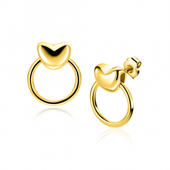 16mm ZINZI gold plated zilveren oorstekers met hart en open ring ZIO2759