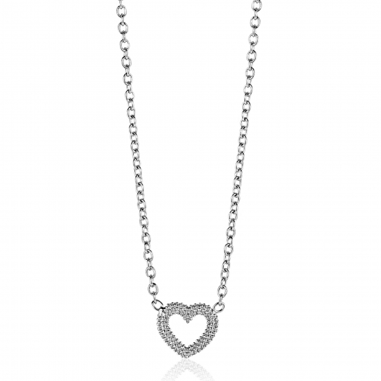 ZINZI zilveren ketting met open hartje (9,5mm) voorzien van een bolstructuur 42-45cm ZIC2703