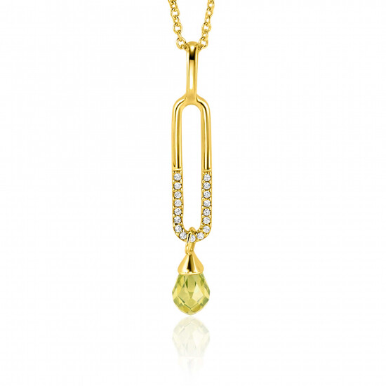37mm ZINZI gold plated zilveren hanger met trendy open ovale vorm en peervormige hanger groen peridot ZIH2430 (zonder collier)