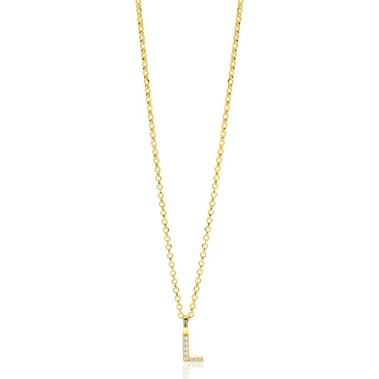 ZINZI gold plated zilveren letter hanger L bezet met witte zirkonia's ZIH2828-L (zonder ketting)
