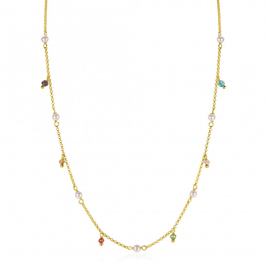 ZINZI gold plated zilveren ketting met witte parels en bungelende beads (5,5 mm) in frisse kleuren 42-45cm ZIC2705G