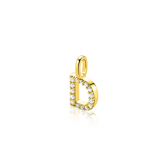 ZINZI gold plated zilveren letter hanger D bezet met witte zirkonia's ZIH2828-D (zonder ketting)