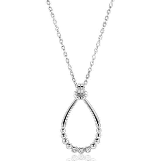 ZINZI zilveren ketting 45cm met open druppelvormige hanger, met bolletjes en drie witte zirkonia’s ZIC2839