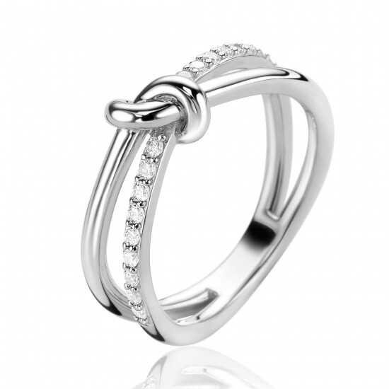 ZINZI zilveren cross-over ring met knoop en bezet met witte zirconia's ZIR2505C