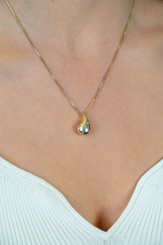 ZINZI gold plated zilveren venetiaanse ketting 45-48cm met druppelvormige hanger 20mm, bezet met witte zirkonia's ZIC2708Y