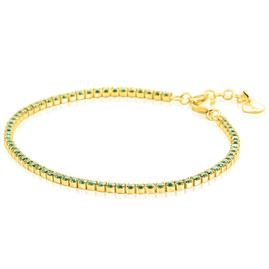 ZINZI gold plated zilveren tennis armband 2,1mm breed met rijzetting smaragdgroene zirkonia's ZIA2892G