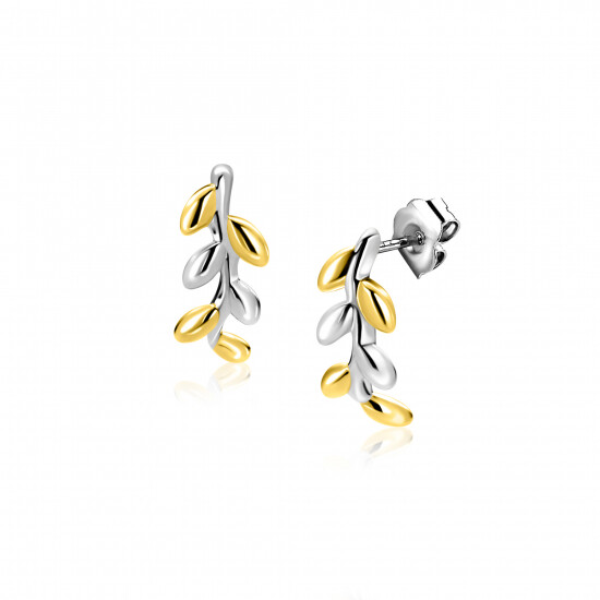 12mm ZINZI zilveren oorstekers bicolor takje met bladeren ZIO2740