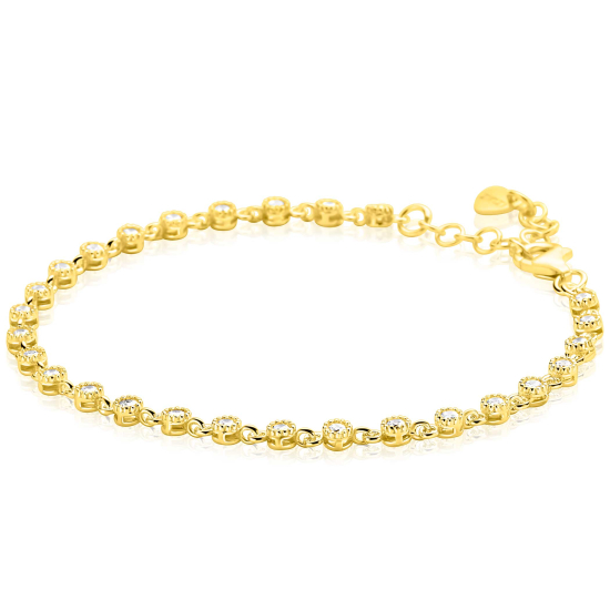 ZINZI gold plated zilveren armband met een speelse rij witte zirkonia’s in ronde zetting 3mm breed ZIA2893Y