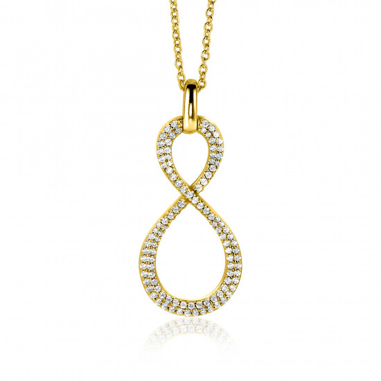 35mm ZINZI gold plated zilveren hanger Infinity bezet met witte zirconia's ZIH2570Y (zonder collier)