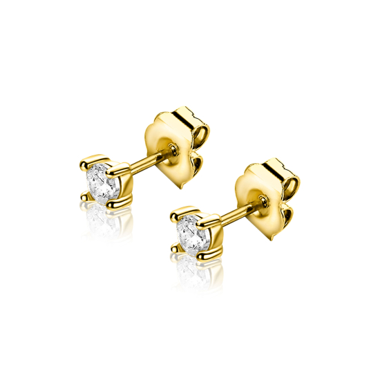 3mm ZINZI gold plated zilveren solitaire oorknoppen met witte zirkonia ZIO-BF145
