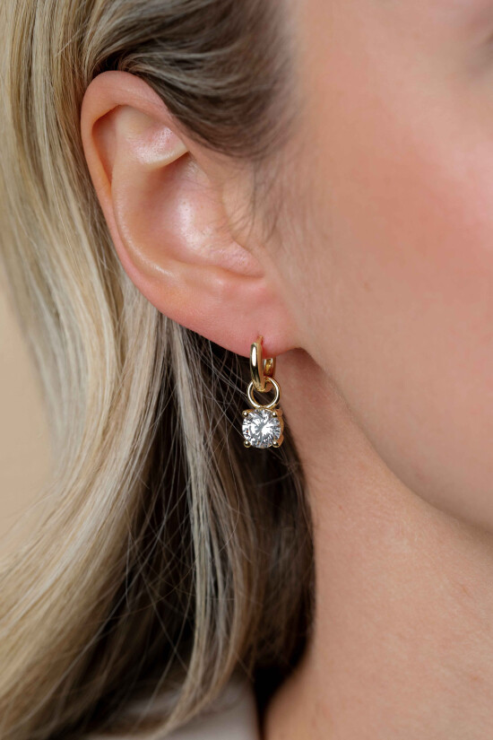 ZINZI gold plated zilveren oorbedels rond 6,5mm wit ZICH1300Y (excl. oorringen)