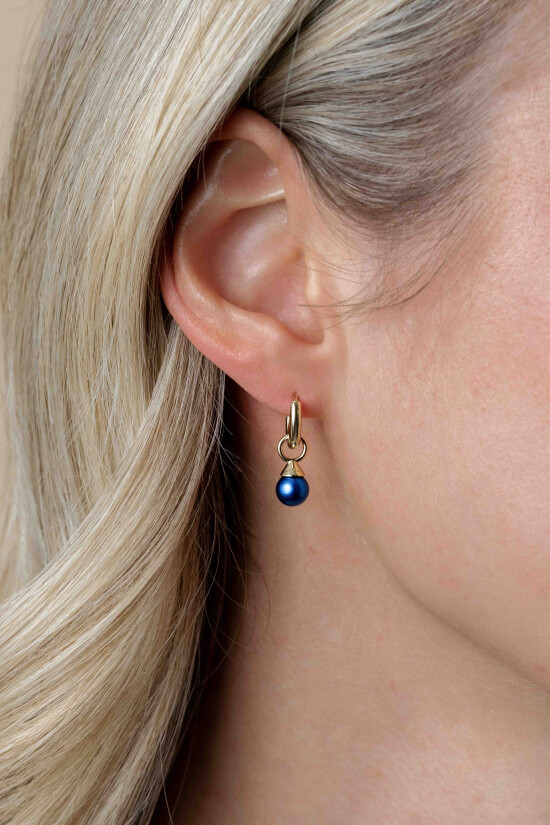 ZINZI gold plated zilveren oorbedels parels blauw 6mm ZICH1749BG (zonder oorringen)