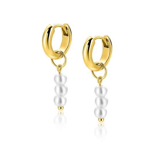 12mm ZINZI gold plated zilveren oorbedels met 3 witte pareltjes ZICH2734Y (zonder oorringen)