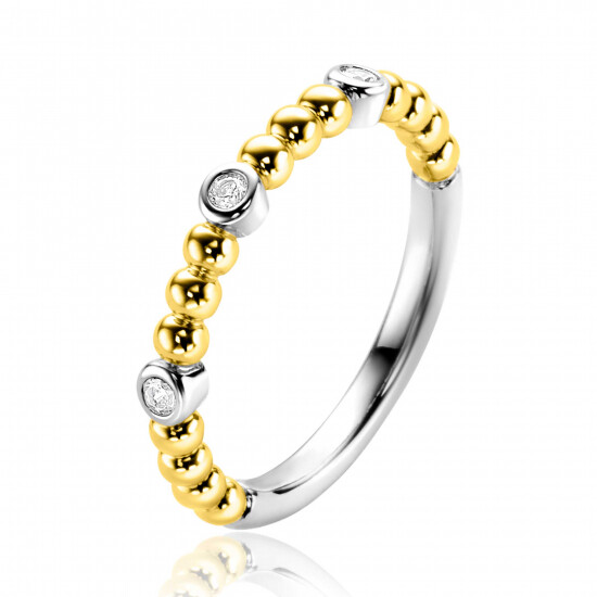 ZINZI gold plated zilveren aanschuifring met bolletjes scheen en drie ronde zettingen bezet met witte zirconia ZIR2569C