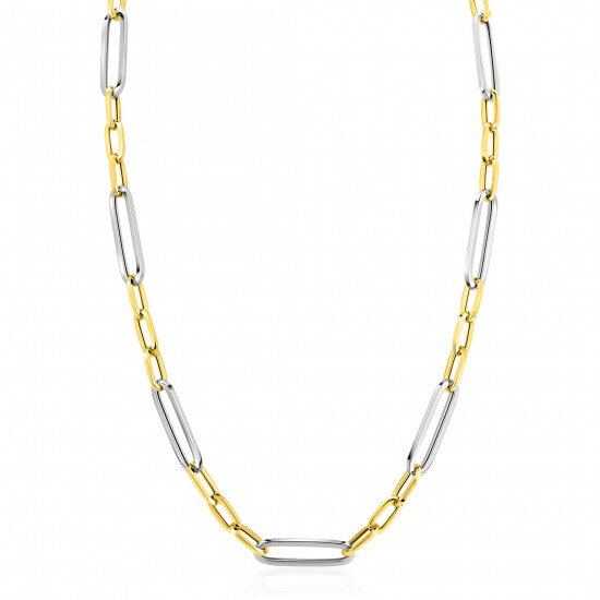 ZINZI zilveren bicolor schakelketting 45cm met ovale schakels 7mm breed ZIC2752