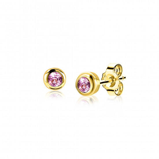 OKTOBER oorknoppen 4mm gold plated met geboortesteen roze rozenkwarts zirconia
