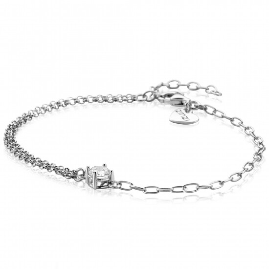ZINZI zilveren multi-look armband met ovale en jasseron schakels, met ronde witte zirkonia in vierpootszetting 17-19cm ZIA2660