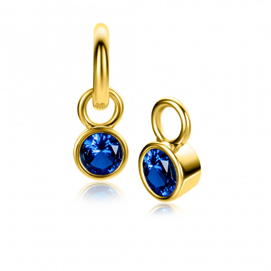 SEPTEMBER oorbedels gold plated met geboortesteen blauw saffier zirconia (excl. oorringen)
