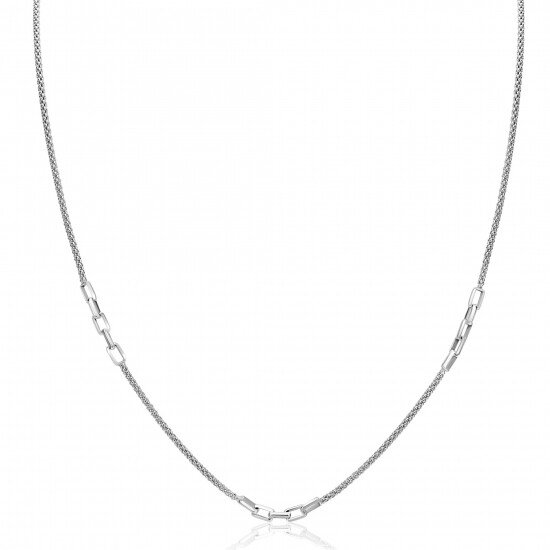 ZINZI zilveren popcorn schakelketting 45-48cm met drie paperclip schakelaccenten ZIC2709