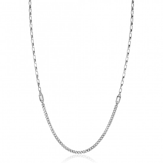 ZINZI zilveren schakelketting met gourmet en vierkante schakels met rechthoekige zetting witte zirconia 42-45cm ZIC2519