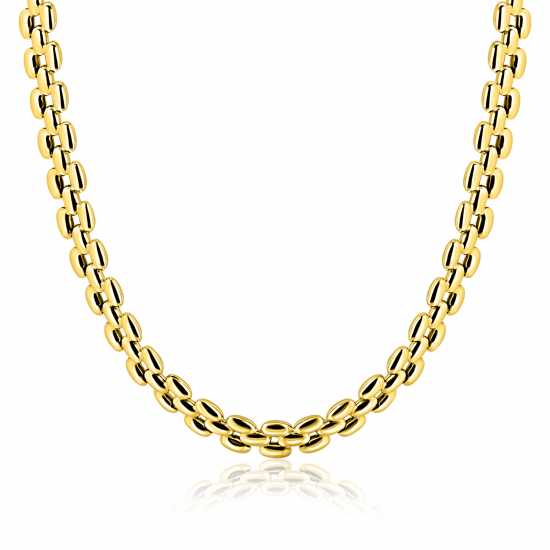 ZINZI gold plated zilveren brede rolex-style schakel-collier 8mm breed 43cm ZIC2764G