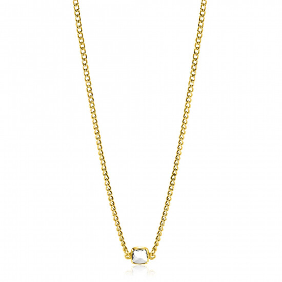 ZINZI gold plated zilveren gourmet ketting met vierkante zetting bezet met witte zirconia 40-45cm ZIC2417Y
