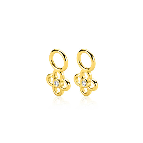 7mm ZINZI gold plated zilveren oorbedel in open klaver vier vorm, bezet met een witte zirkonia in het midden ZICH2885Y (zonder oorringen)
